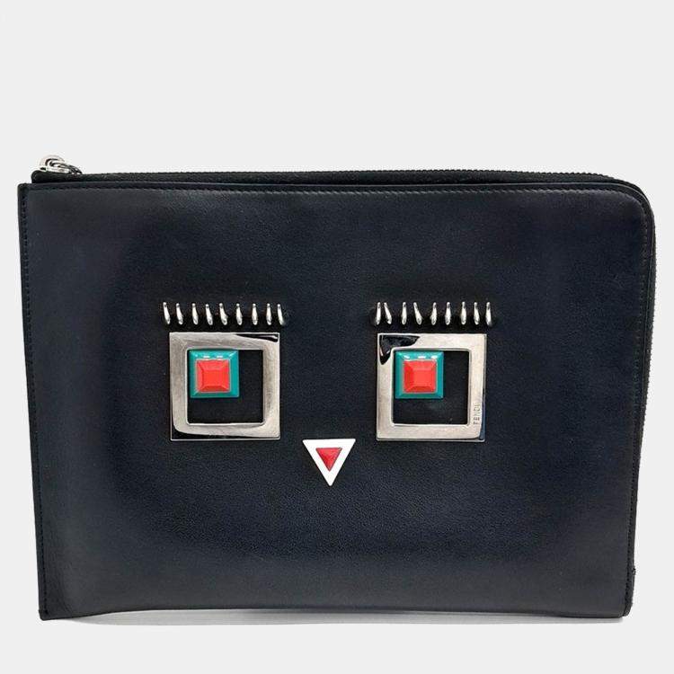 Pre Owned Fendi Black Leather Monster Clutch