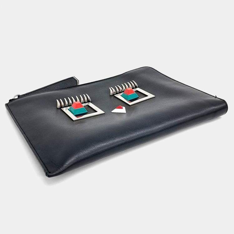 Pre Owned Fendi Black Leather Monster Clutch