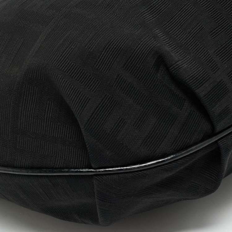 Pre Owned Fendi Black Zucca Canvas and Patent Leather Chef Chain Hobo