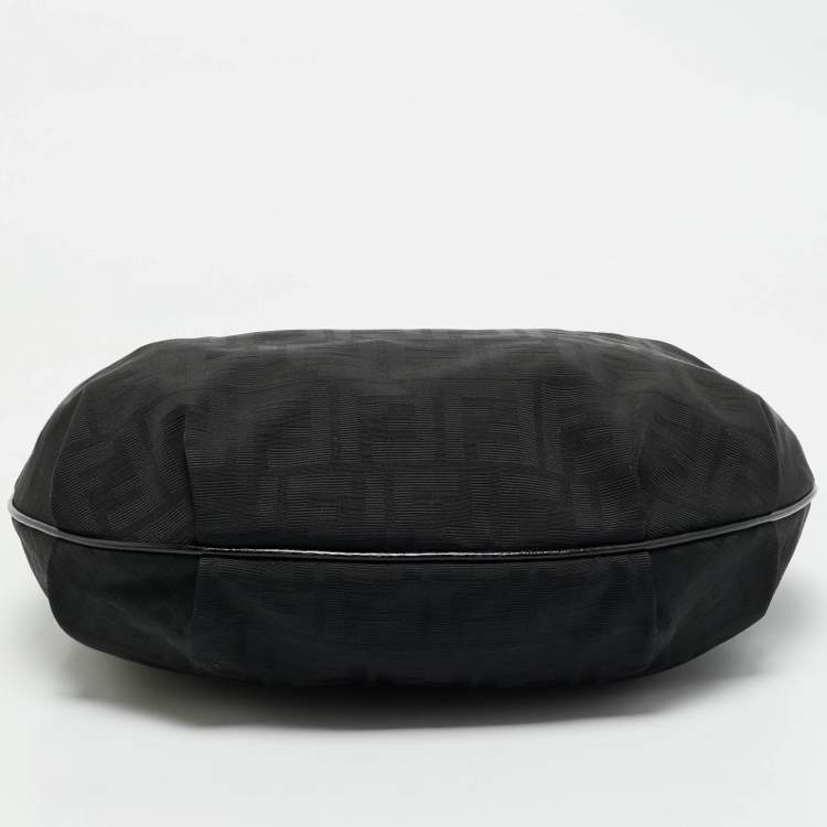 Pre Owned Fendi Black Zucca Canvas and Patent Leather Chef Chain Hobo