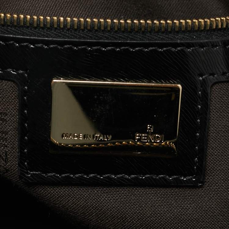 Pre Owned Fendi Black Zucca Canvas and Patent Leather Chef Chain Hobo