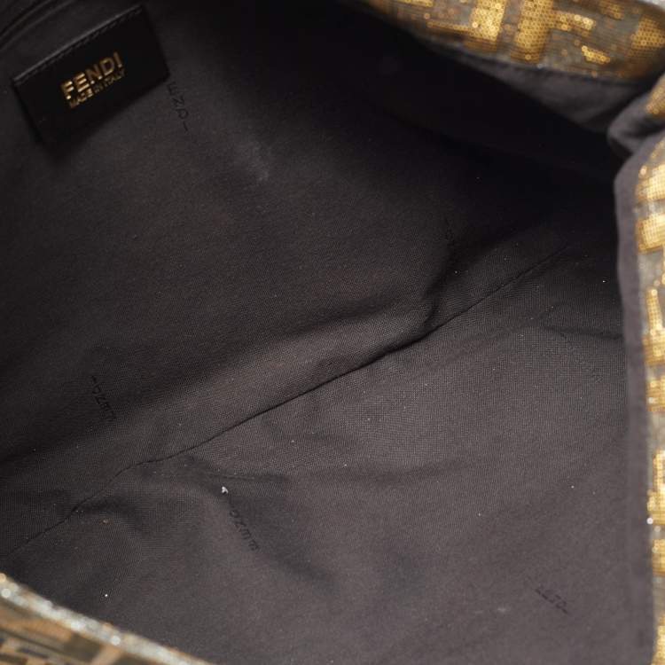 Pre Owned Fendi Silver/Gold Zucca Lurex Fabric and Leather Large Mia Flap Bag