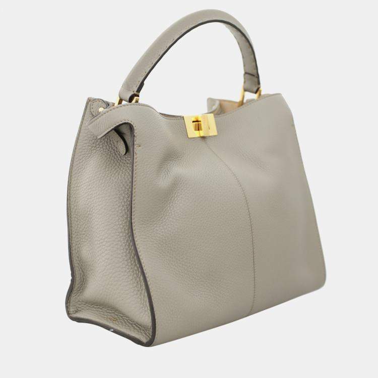 Pre Owned Fendi X-Lite Peekaboo Medium Grey Leather Bag
