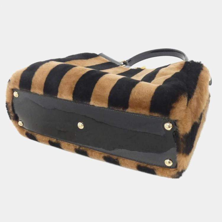 Pre Owned Fendi Peekaboo Black/Brown Fur and Peekaboo Leather Satchel Bag