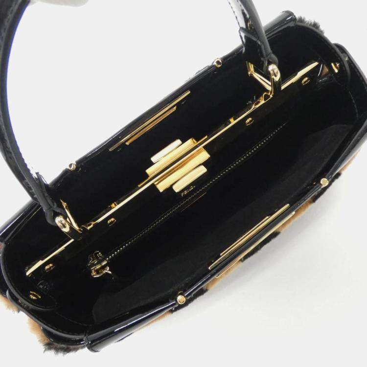 Pre Owned Fendi Peekaboo Black/Brown Fur and Peekaboo Leather Satchel Bag