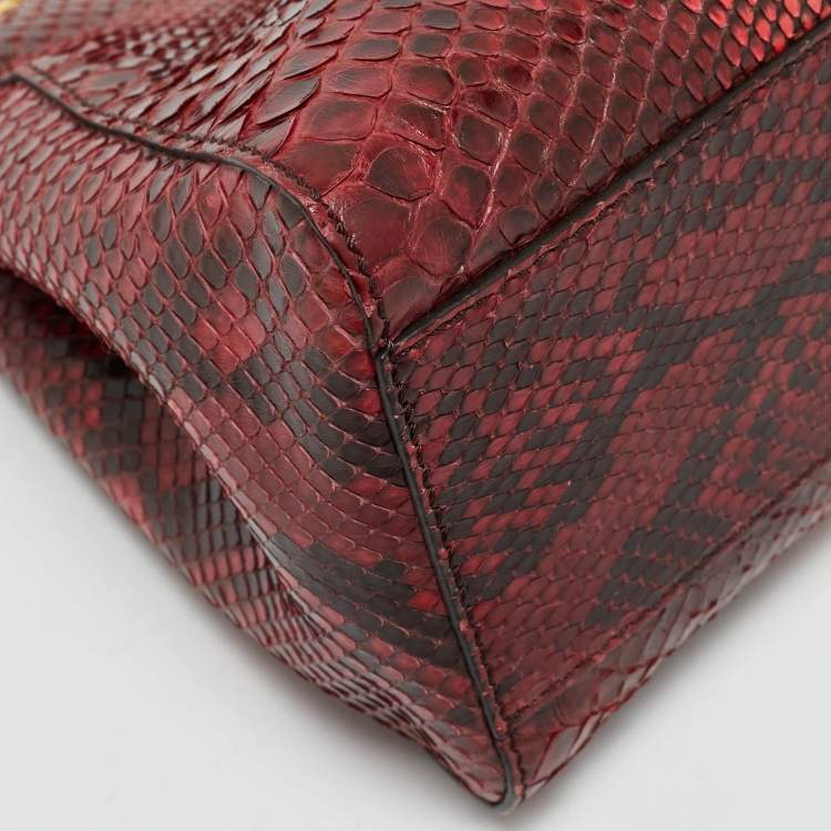 Pre Owned Fendi Red/Beige Python Mini Peekaboo Top Handle Bag