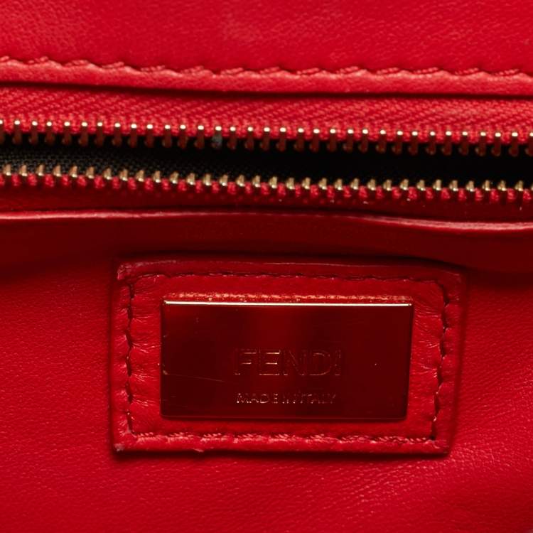 Pre Owned Fendi Red/Beige Python Mini Peekaboo Top Handle Bag