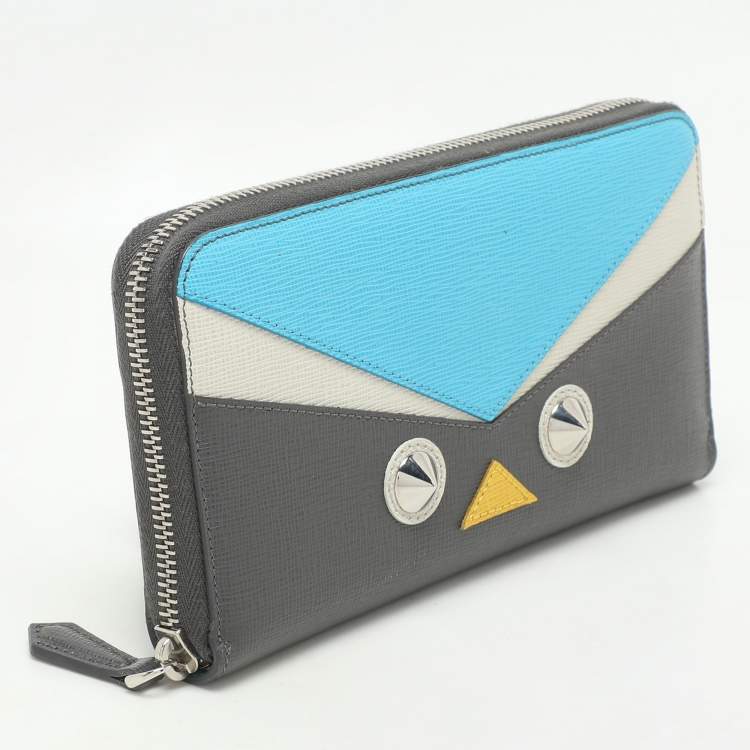 Pre Owned Fendi Multicolor Patchwork Leather Monster Eye Zip Around Wallet