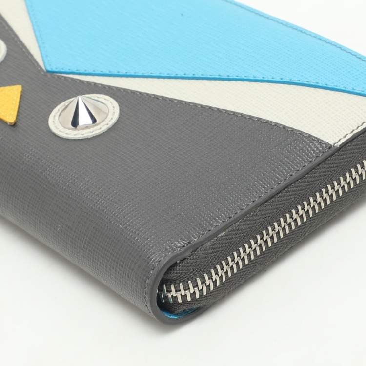 Pre Owned Fendi Multicolor Patchwork Leather Monster Eye Zip Around Wallet
