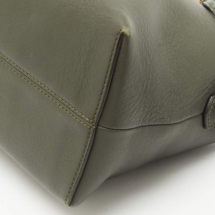 Pre Owned Fendi Dark Green/Beige Leather and Snakeskin Trim Medium By The Way Bag