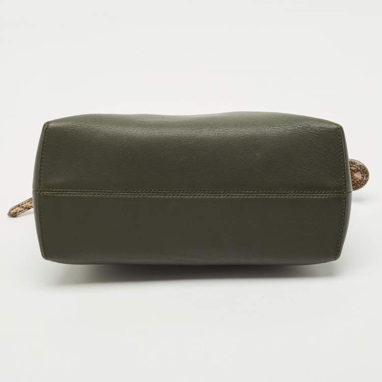 Pre Owned Fendi Dark Green/Beige Leather and Snakeskin Trim Medium By The Way Bag