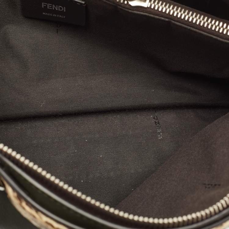 Pre Owned Fendi Dark Green/Beige Leather and Snakeskin Trim Medium By The Way Bag
