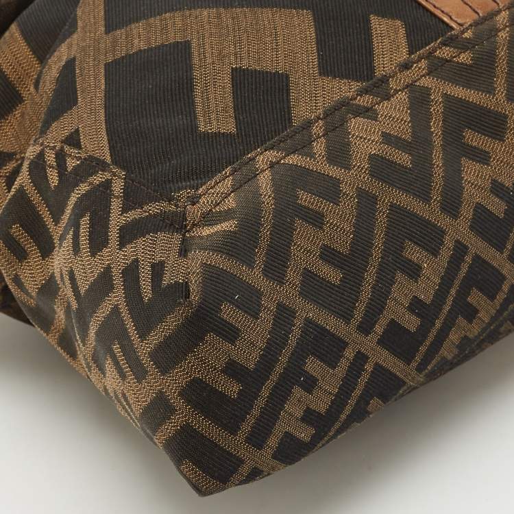 Pre Owned Fendi Tobacco Zucca Canvas and Leather Maxi Baguette Flap Shoulder Bag