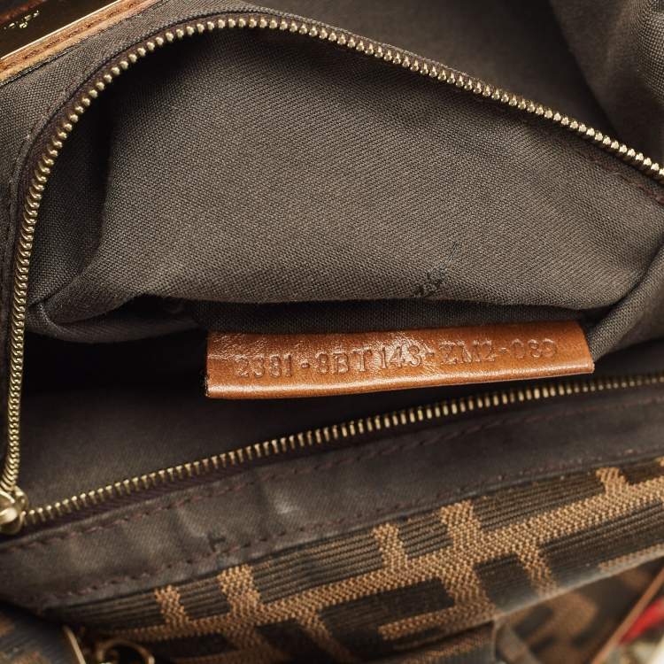Pre Owned Fendi Tobacco Zucca Canvas and Leather Maxi Baguette Flap Shoulder Bag