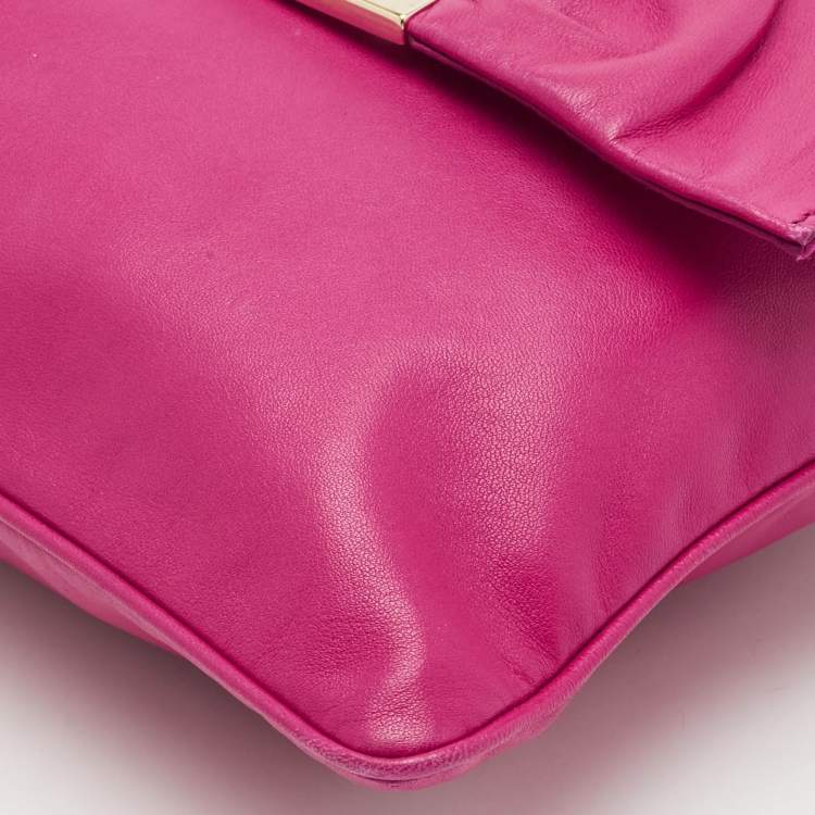 Pre Owned Fendi Pink Leather Flap Shoulder Bag
