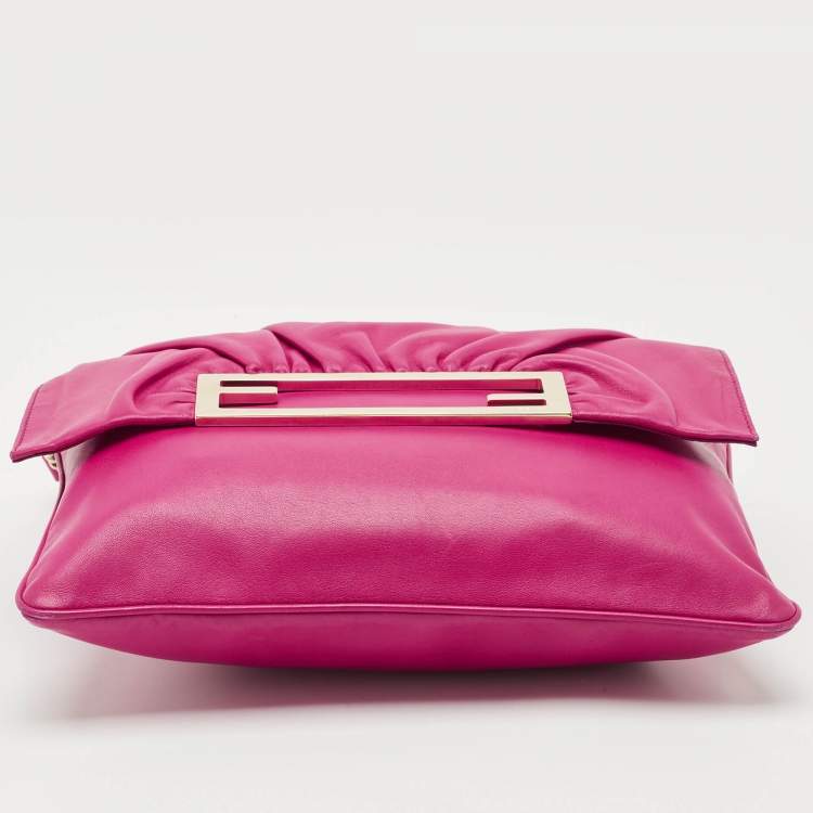 Pre Owned Fendi Pink Leather Flap Shoulder Bag