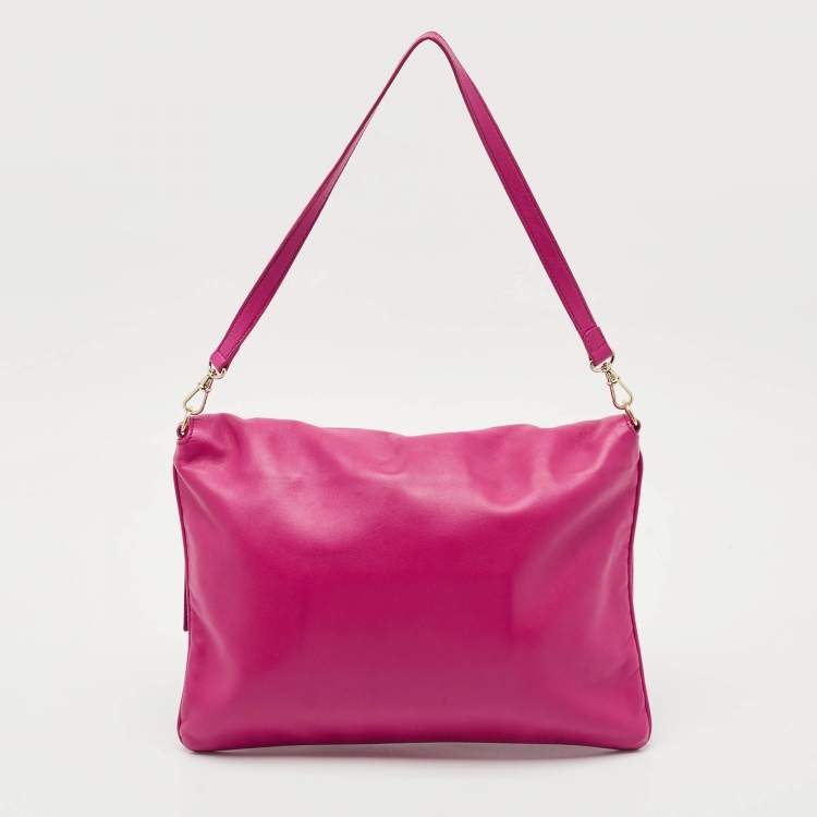 Pre Owned Fendi Pink Leather Flap Shoulder Bag