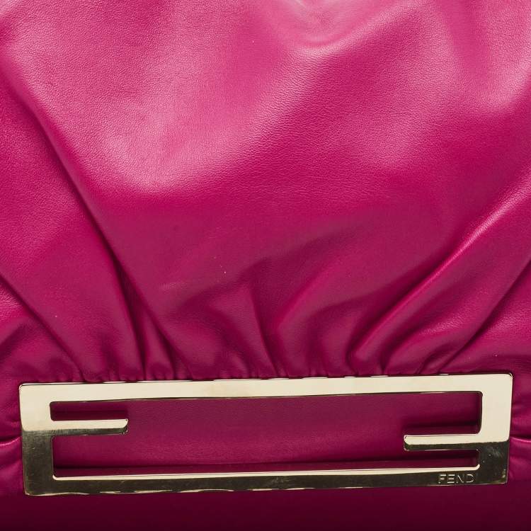 Pre Owned Fendi Pink Leather Flap Shoulder Bag