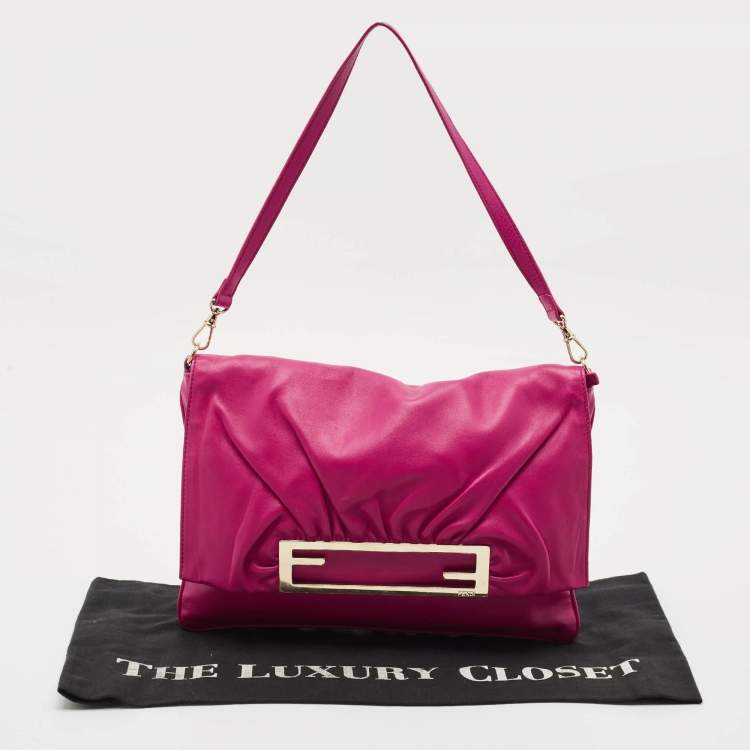 Pre Owned Fendi Pink Leather Flap Shoulder Bag