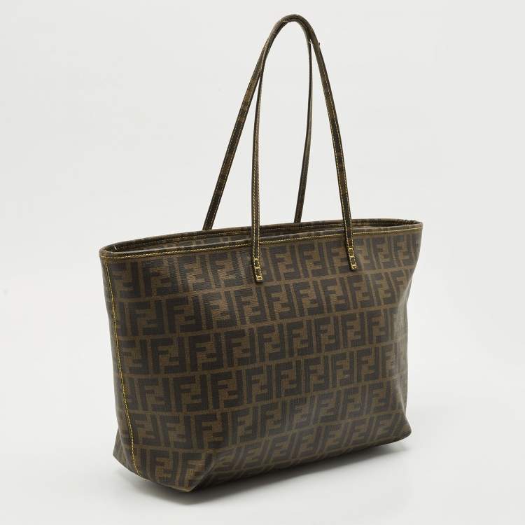 Pre Owned Fendi Tobacco Zucca Coated Canvas Medium Roll Shopper Tote