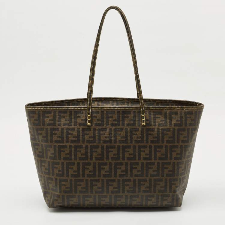 Pre Owned Fendi Tobacco Zucca Coated Canvas Medium Roll Shopper Tote