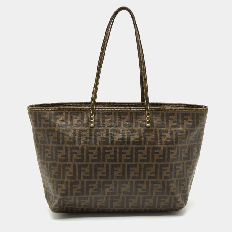 Pre Owned Fendi Tobacco Zucca Coated Canvas Medium Roll Shopper Tote