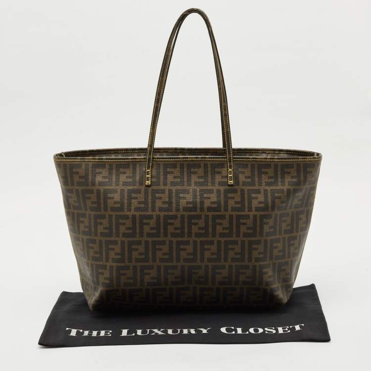 Pre Owned Fendi Tobacco Zucca Coated Canvas Medium Roll Shopper Tote