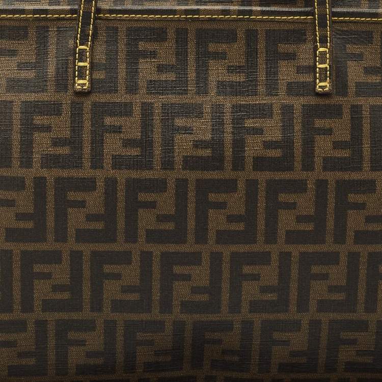 Pre Owned Fendi Tobacco Zucca Coated Canvas Medium Roll Shopper Tote