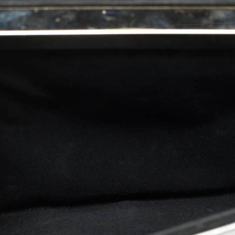 Pre Owned Fendi Silver/Black Leather Grande Chain Pochette