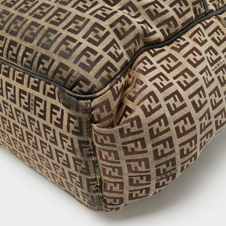 Pre Owned Fendi Brown Zucchino Canvas Changing  Shoulder Bag