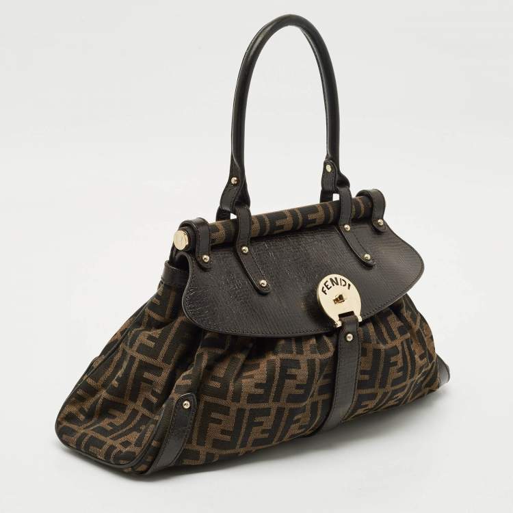 Pre Owned Fendi Tobacco Zucca Canvas and Leather Magic Bag
