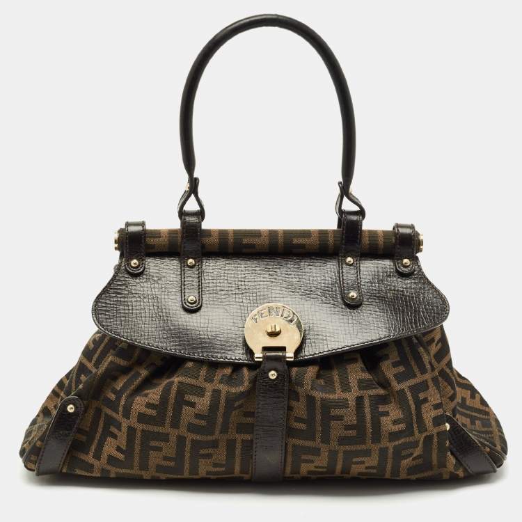 Pre Owned Fendi Tobacco Zucca Canvas and Leather Magic Bag