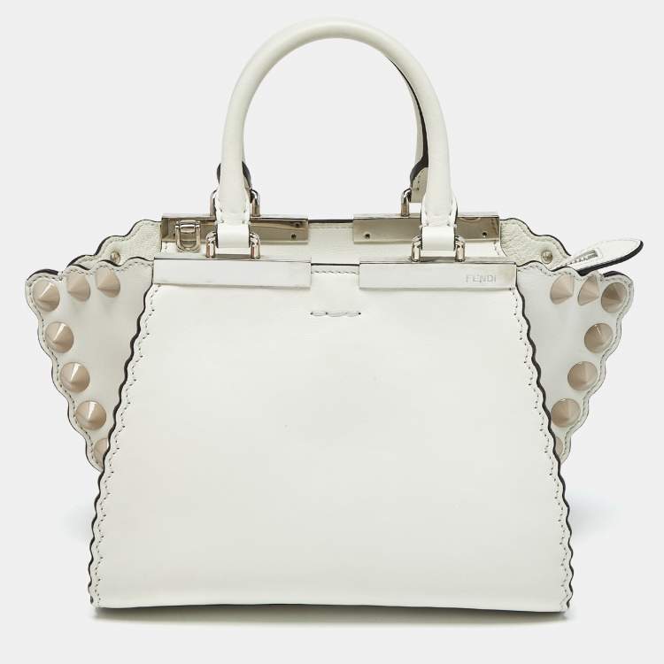Pre Owned Fendi White Leather Petite Studded 3Jours Tote