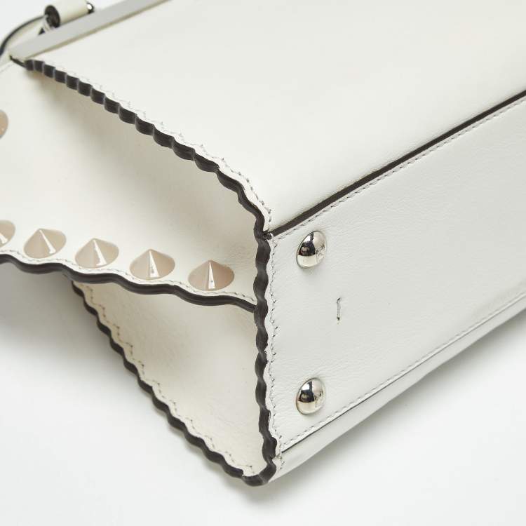 Pre Owned Fendi White Leather Petite Studded 3Jours Tote