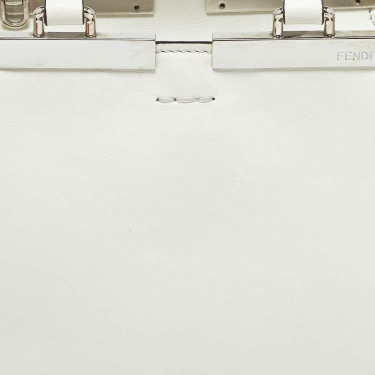 Pre Owned Fendi White Leather Petite Studded 3Jours Tote