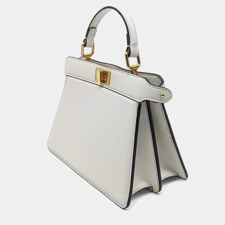 Pre Owned Fendi White Leather Peekaboo ISEE U Petite Bag