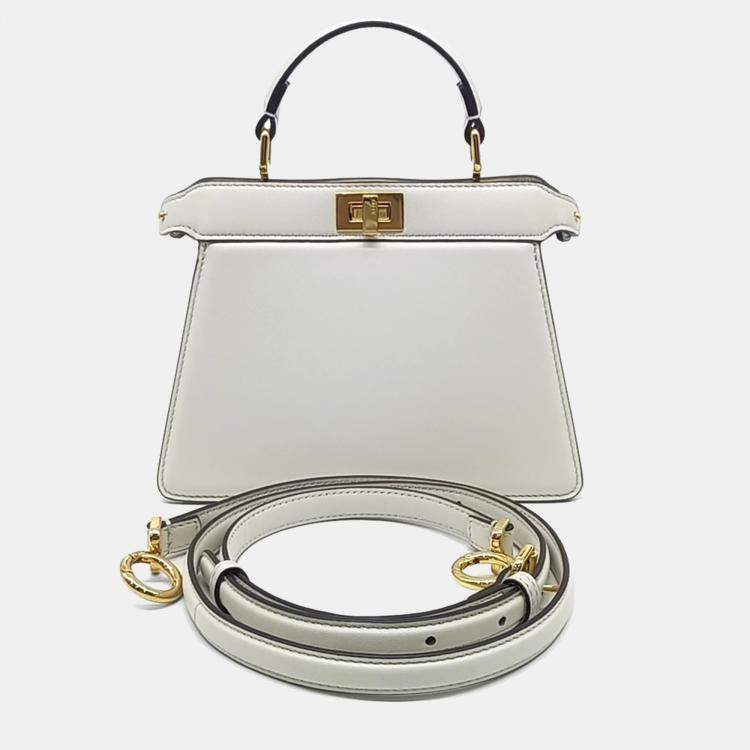Pre Owned Fendi White Leather Peekaboo ISEE U Petite Bag