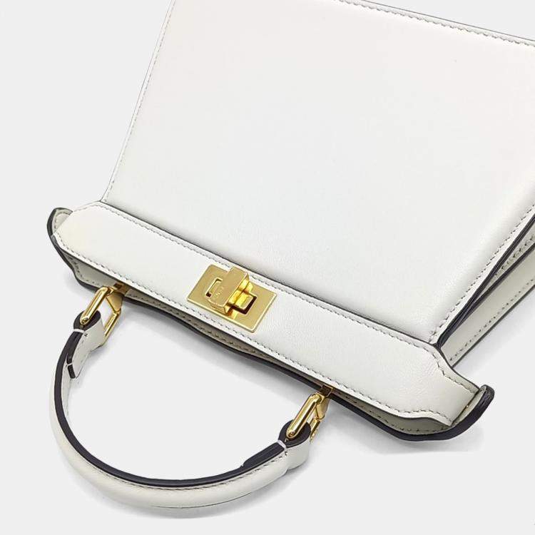 Pre Owned Fendi White Leather Peekaboo ISEE U Petite Bag