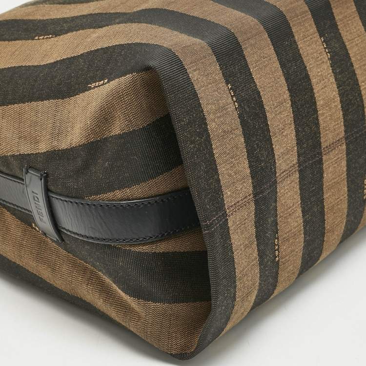 Pre Owned Fendi Tobacco/Red Pequin Stripe Canvas and Leather Hobo