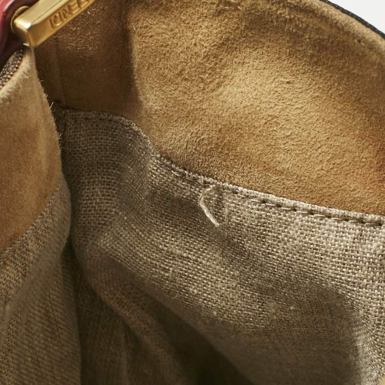 Pre Owned Fendi Tobacco/Red Pequin Stripe Canvas and Leather Hobo