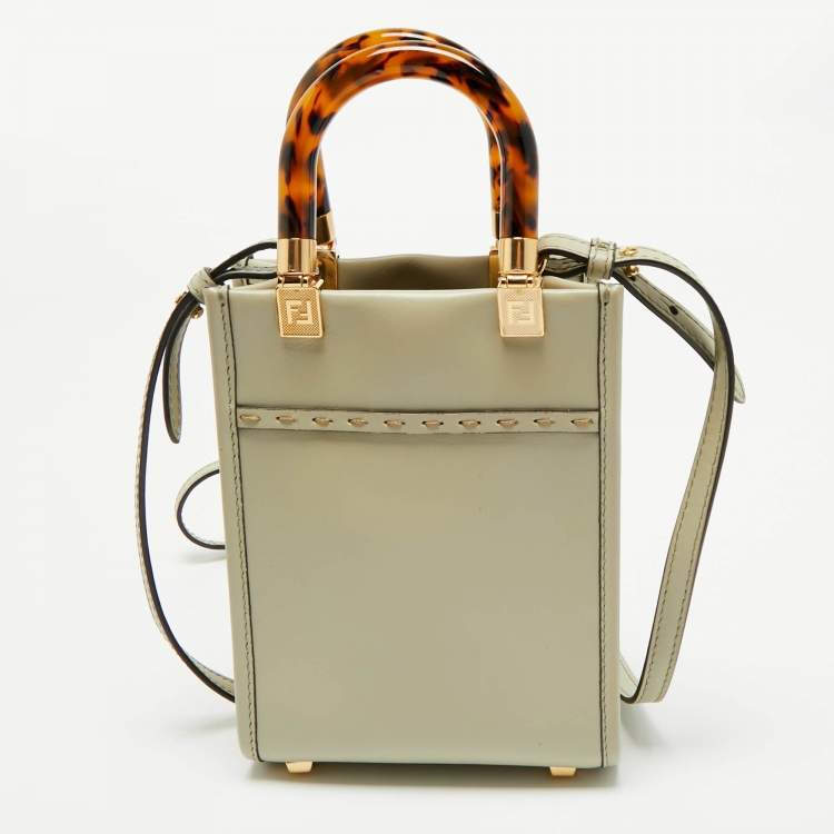 Pre Owned Fendi Light Green Leather Mini Sunshine Tote