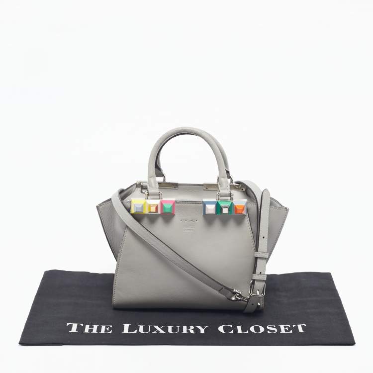 Pre Owned Fendi Grey Leather Mini Studded 3Jours Tote