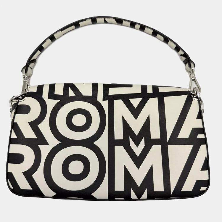 Pre Owned Fendi x Marc Jacobs Black White Zucca Baguette Canvas Shoulder Bag