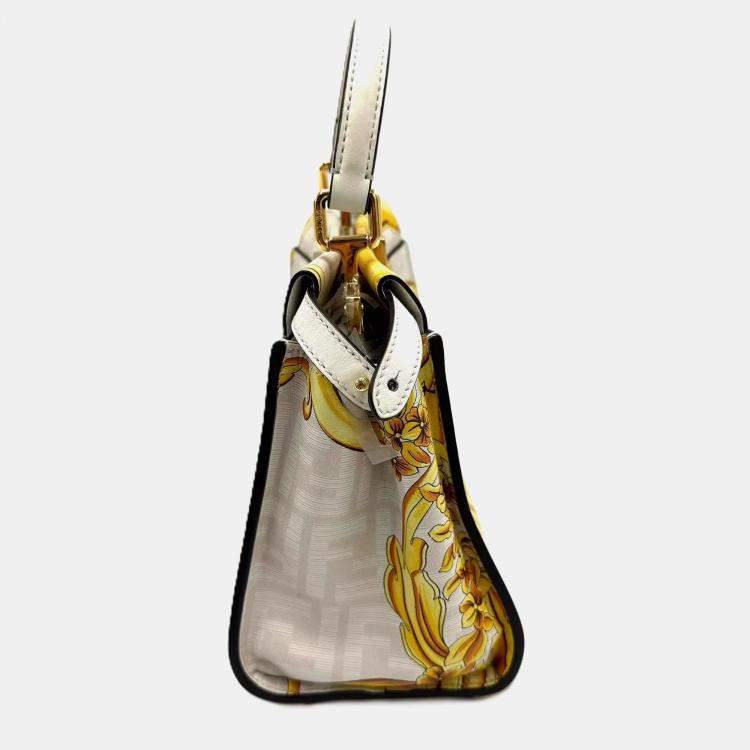 Pre Owned Fendi x Versace Yellow/White Zucca Baroque Print Leather Mini Fendace Peekaboo Top Handle Bag