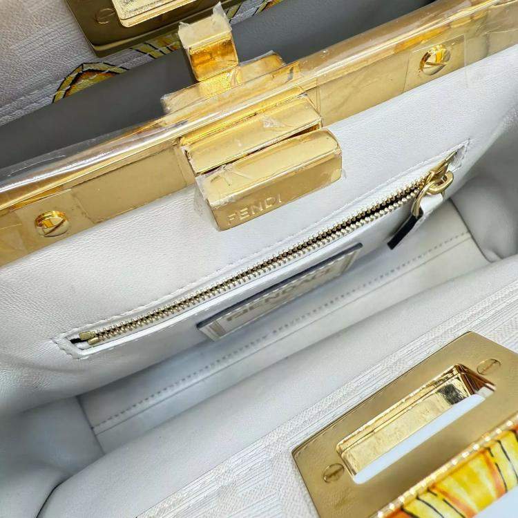 Pre Owned Fendi x Versace Yellow/White Zucca Baroque Print Leather Mini Fendace Peekaboo Top Handle Bag