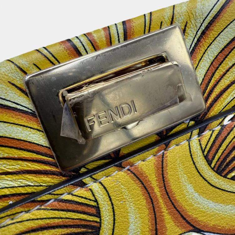 Pre Owned Fendi x Versace Yellow/White Zucca Baroque Print Leather Mini Fendace Peekaboo Top Handle Bag