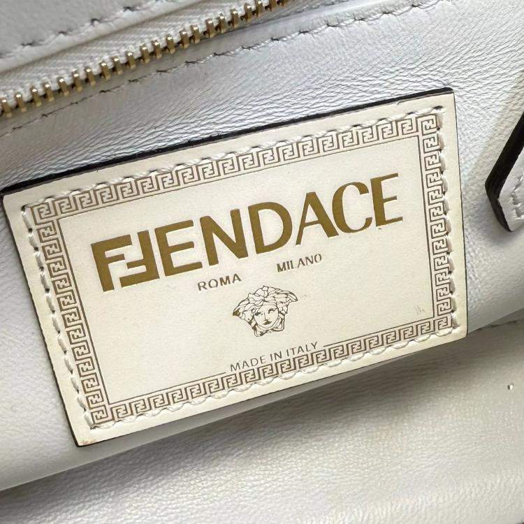 Pre Owned Fendi x Versace Yellow/White Zucca Baroque Print Leather Mini Fendace Peekaboo Top Handle Bag