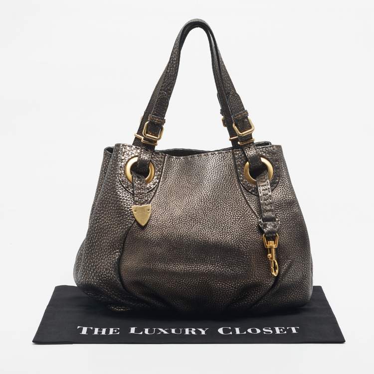 Pre Owned Fendi Gold/Black Selleria Leather Hobo