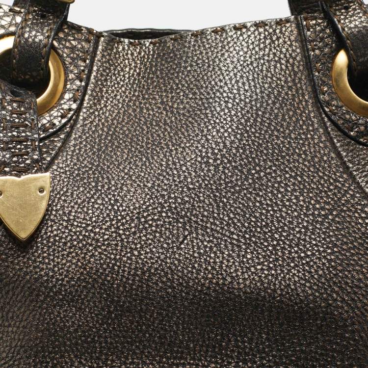 Pre Owned Fendi Gold/Black Selleria Leather Hobo