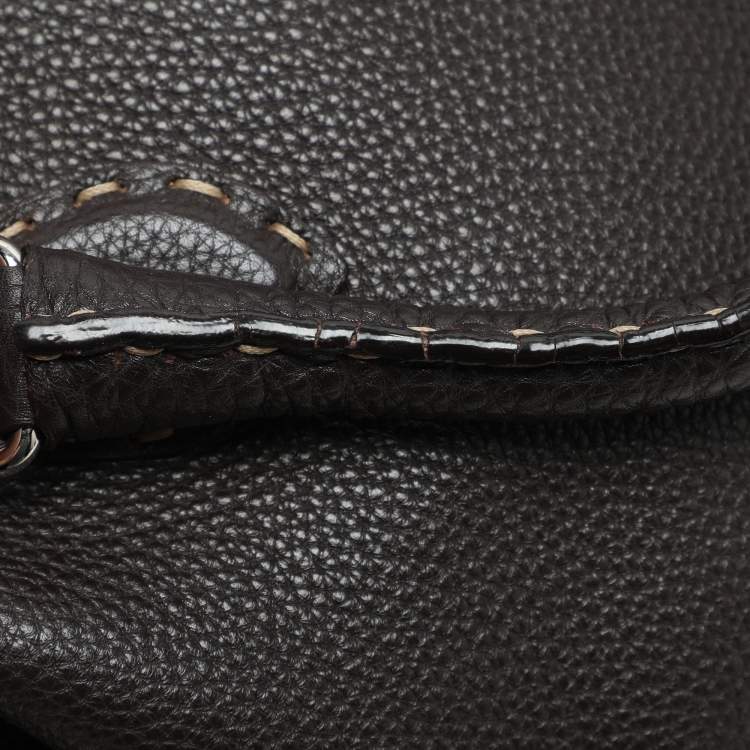 Pre Owned Fendi Dark Brown Selleria Leather Adel Frame Satchel